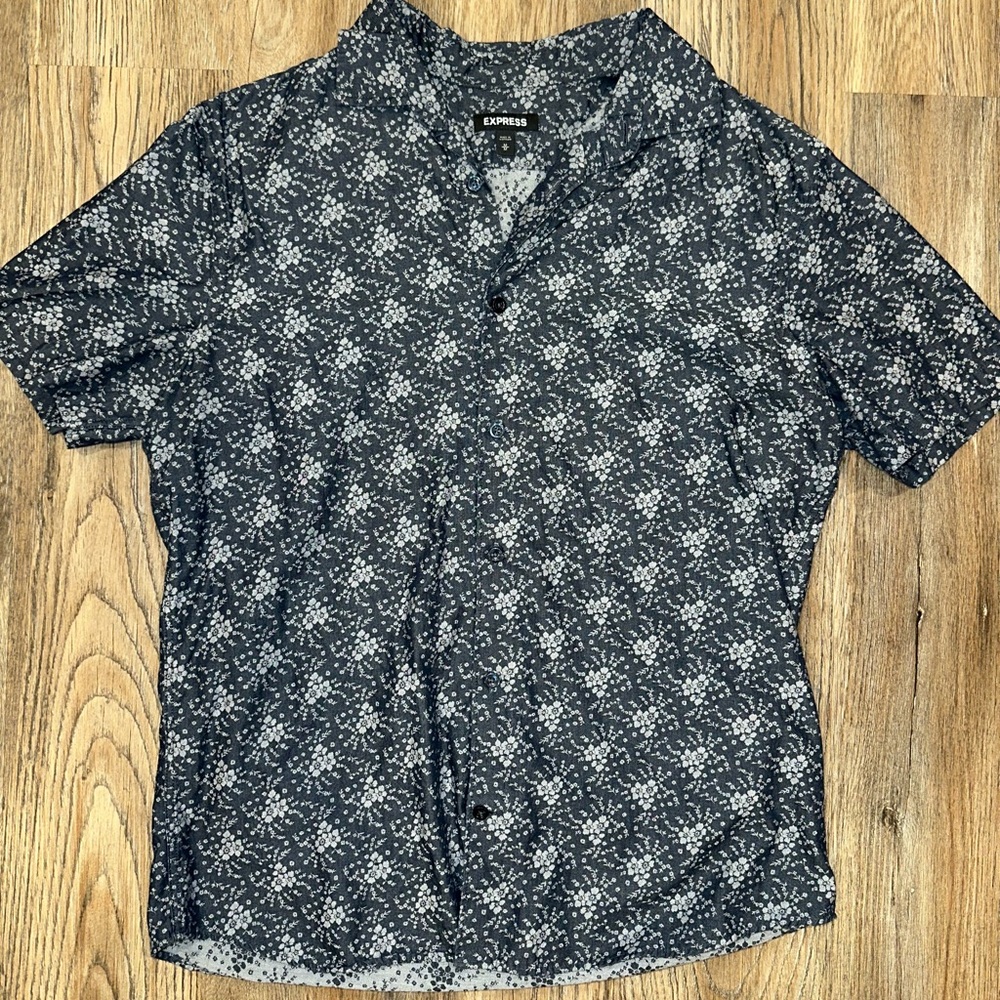 Medium navy blue Express button down shirt